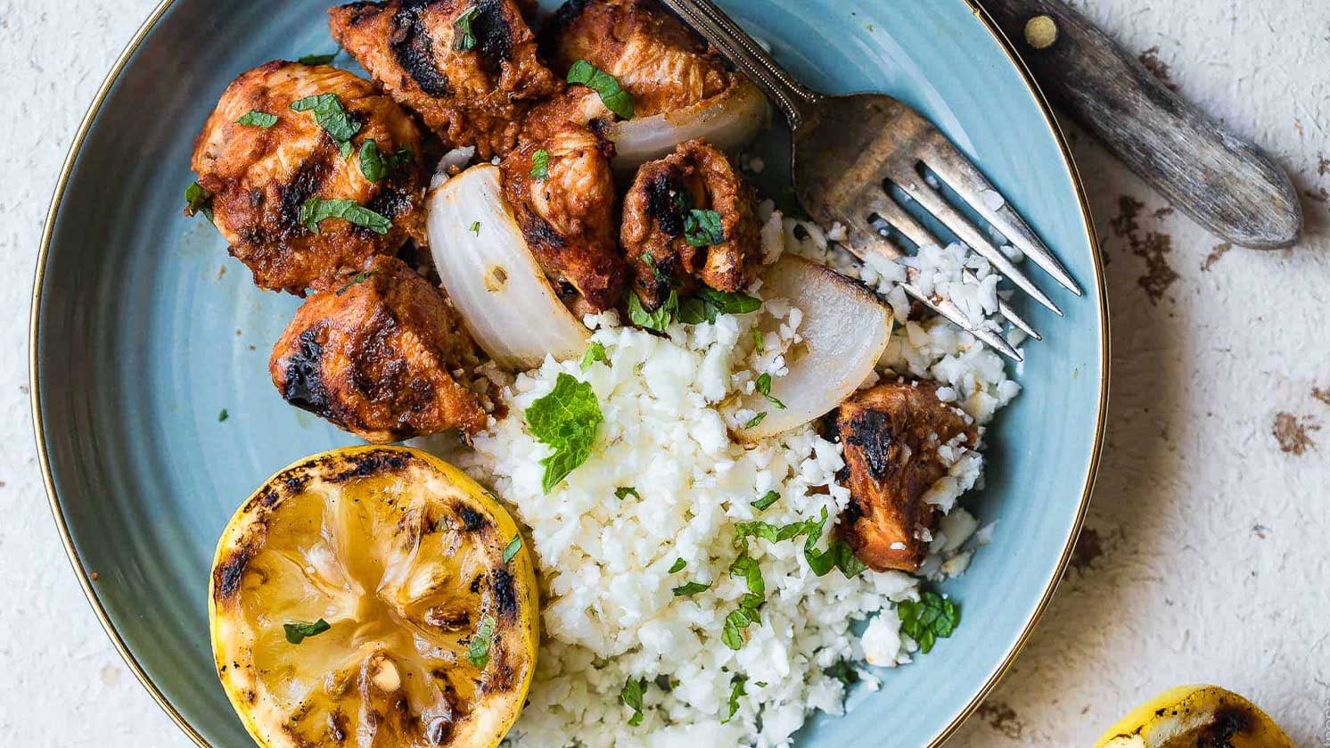 Tomato Grilled Moroccan Chicken with Mint Yogurt Sauce